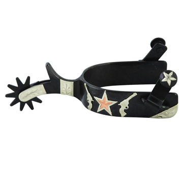 Hilason Brown Steel Double Shooters Men Spur German Silver Trim